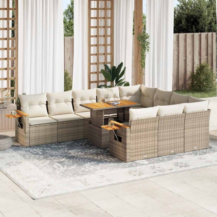 vidaXL Set canapele grădină perne 11 piese bej, poliratan/lemn acacia 3327649