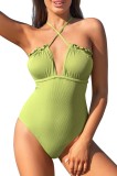 Costum de baie monokini pentru femei cu căptușeală, adunat, cu spate ad&acirc;nc și reglabil &ndash; Verde M