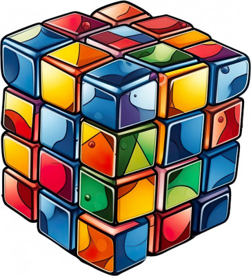 Sticker decorativ Cub Rubik, Albastru, 65 cm, 7986ST-3 foto