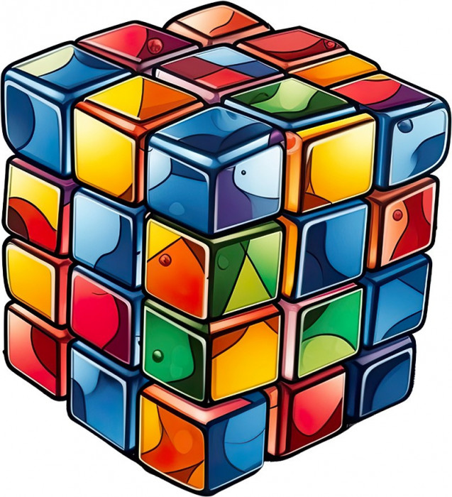 Sticker decorativ Cub Rubik, Albastru, 65 cm, 7986ST-3