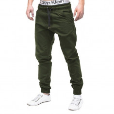 Pantaloni pentru barbati verde casual cu banda jos siret P205 foto