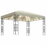 Pavilion cu șir de lumini LED, crem, 3x4 m, vidaXL