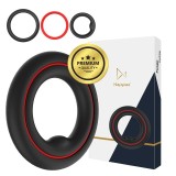 Set 3 inele pentru penis Nappex - Fuego, pentru imbunatatirea performatelor sexuale, intarzie ejacularea, 1 set x 30 mm, 38 mm, 43 mm, negru/ rosu