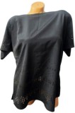 Cumpara ieftin Tricou negru din satin pentru femei cu inserții circulare, mărimi L-XL, poliester