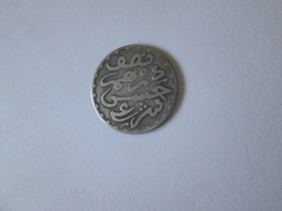 Maroc 1/2 Dirham 1299(1882) monedă argint monetăria Paris-Sultan Hassan I foto