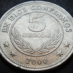 Moneda exotica 5 CORDOBAS - NICARAGUA, anul 2000 * Cod 744