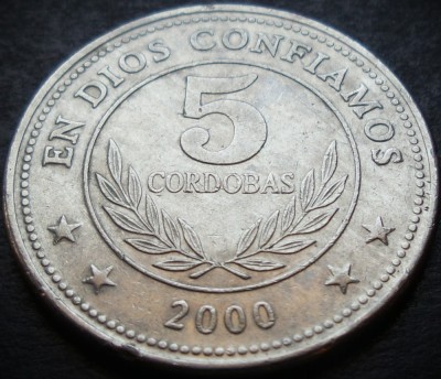 Moneda exotica 5 CORDOBAS - NICARAGUA, anul 2000 * Cod 744 foto