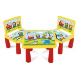 Set Masa si 2 Scaune din Plastic pentru Copii, cu Model Trenulet, Galben, CMCLASS
