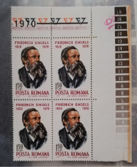 150 ani de la nasterea lui F. Engels, 1970, nr. lista 734, bloc de 4, MNH foto