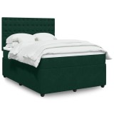vidaXL Pat box spring cu saltea, verde &icirc;nchis, 140x190 cm, catifea 3292349