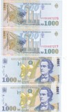Romania 1 000 1000 Lei 1998 P-106 UNC Mihai Eminescu,x2 SERIE CONSECUTIVA