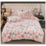 Lenjerie Cocolino 4 Piese Pentru Pat Dublu cu Elastic- JOJ818 Flori Roz