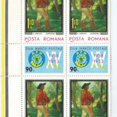 Romania, LP 834/1973, Ziua marcii postale romanesti, bloc de 4 timbre, MNH