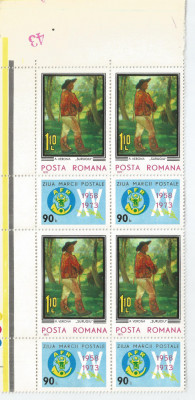 Romania, LP 834/1973, Ziua marcii postale romanesti, bloc de 4 timbre, MNH foto