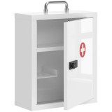 HOMCOM Dulap pentru medicamente pentru montare pe perete cu &icirc;ncuietoare cu cifru, 3 niveluri, dulap &icirc;ncuiabil pentru prim-ajutor din oțel, Alb | Aosom