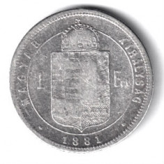 UNGARIA 1 FORINT 1881 ARGINT STARE FOARTE BUNA