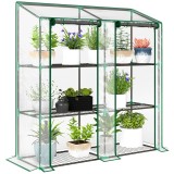 Outsunny Mini seră de grădină 3 nivele cu folie de plastic, 2 uși pliabile, 6 rafturi, dim. 143L x 46l x 141/151H cm | Aosom Romania