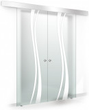 Usa culisanta Boss &reg; Duo model Play alb, 60+60x215 cm, sticla mata securizata, glisanta in ambele directii, Modern Glass Art
