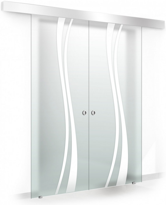 Usa culisanta Boss &reg; Duo model Play alb, 80+80x215 cm, sticla mata securizata, glisanta in ambele directii