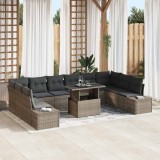 Set de canapele de grădină cu 11 piese, perne gri, ratan sintetic