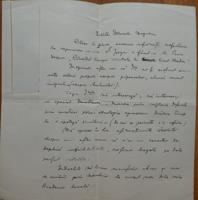 Scrisoare Eugeniu Sperantia catre Vasile Bogrea, 1924