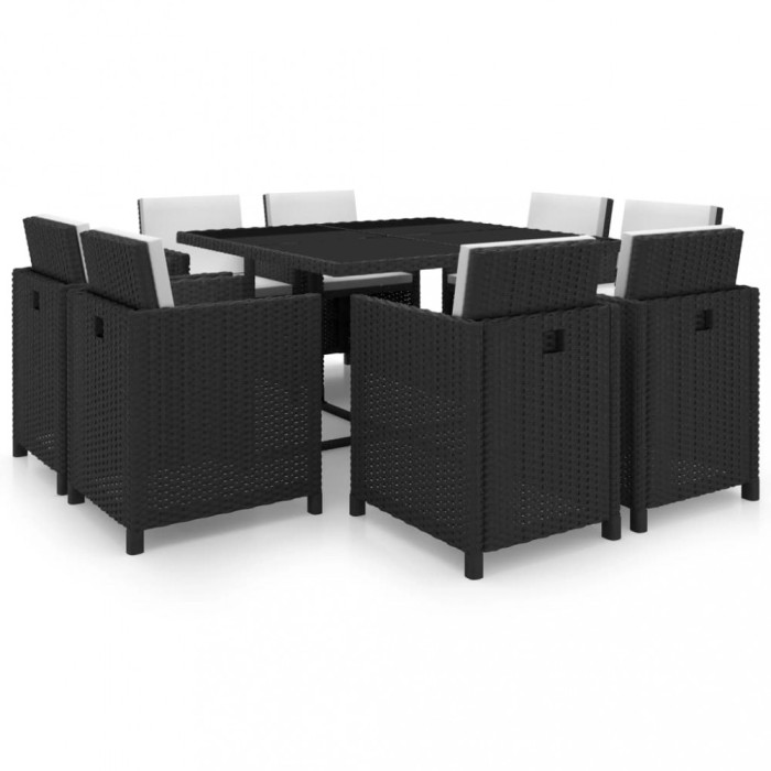vidaXL Set mobilier de exterior cu perne, 9 piese, negru, poliratan 42543