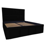 Pat tapitat Premium, 140/200 cm, negru 248, cu somiera metalica rabatabila si spatiu de depozitare