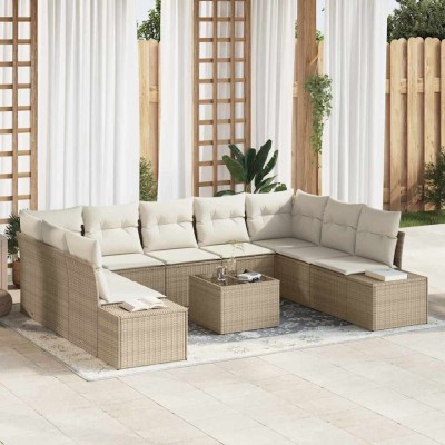 vidaXL Set de canapele pentru grădină cu pernă 10 pcs Bej Rattan poli 3347231 foto