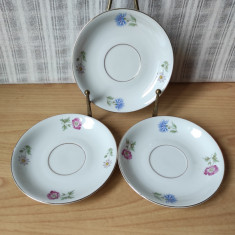 Lot de 3 farfurioare porțelan fin model floral