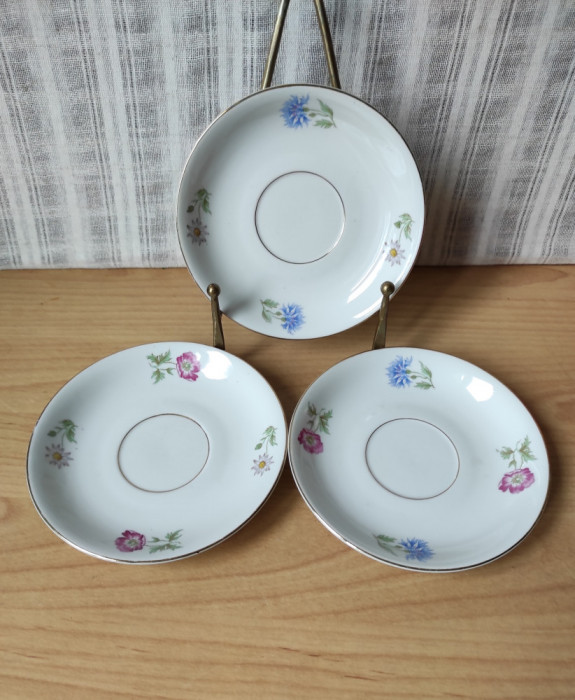 Lot de 3 farfurioare porțelan fin model floral