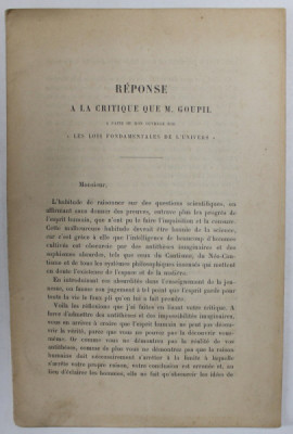 REPONSE A LA CRTIQUE QUE M. GOUPIL A FAITE DE MON OUVRAGE ...par PRINCE GRIGORI STOURDZA , IASI , 1892 foto