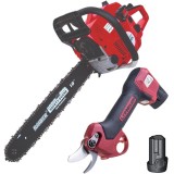 Raider RD-PSH01 + RD-GCS08 - Foarfeca de gradina cu 2 acumulatori Li-Ion 12 V 2 Ah 25 mm + Drujba cu motor pe benzina 3 CP 45 cm 50.1 cm3