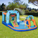 Outsunny Castel mare gonflabil pentru copii 5 in 1 in stil narval, Casa gonflabila cu tobogan, trambulina, piscina, si geanta de transport pentru copi, Multicolor