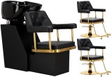 Set Scafă coafor profesională unitate de spălare model + 2 x scaune de coafură suport hidraulic pivotant pentru picioare și accesorii bol ceramic