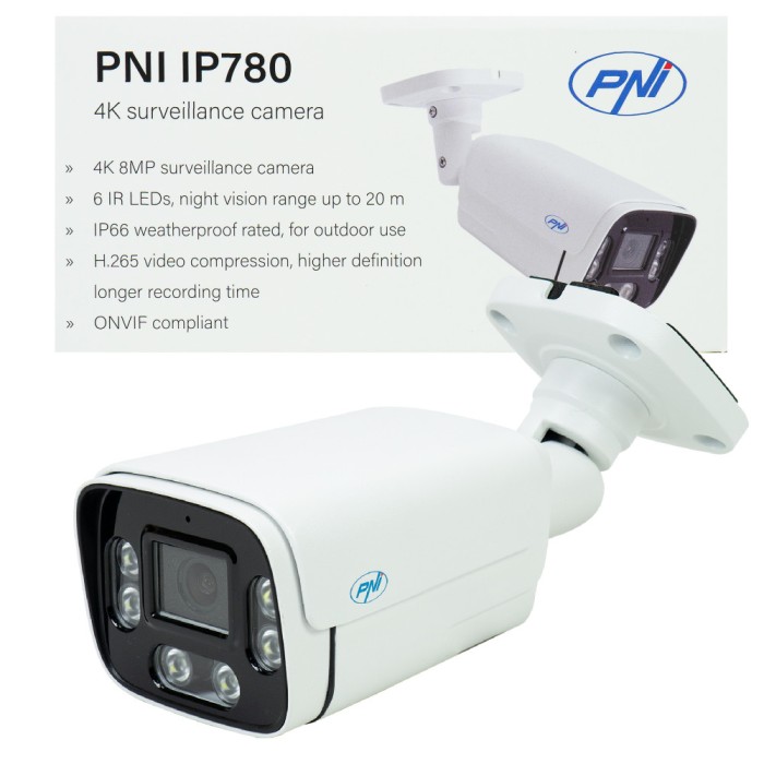 Resigilat : Camera supraveghere video PNI IP780, 8MP, 4K, IP, 6 LED-uri IR, IP66,