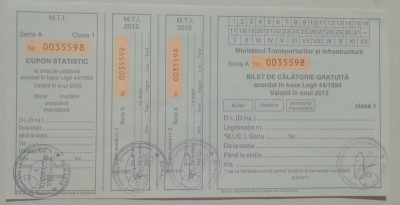 QW13 10 - 2012 - militar - document transport gratuit pentru militari - clasa I foto