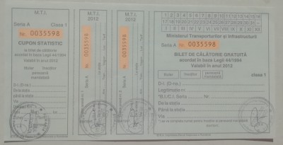 M3 C18 - 2012 - Document de transport gratuit pentru militari - clasa I foto