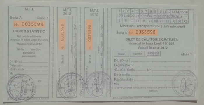 M3 C18 - 2012 - Document de transport gratuit pentru militari - clasa I