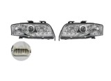 Set faruri tuning AUDI A6 (C5), 06.2001-01.2005, Taiwan, partea stanga+dreapta, pozitie pe LED;tip bec H1+H1; electric; transparent, argintiu; cu mot