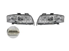 Set faruri tuning AUDI A6 (C5), 06.2001-01.2005, Taiwan, partea stanga+dreapta, pozitie pe LED;tip bec H1+H1; electric; transparent, argintiu; cu mot