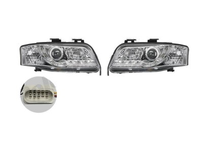 Set faruri tuning AUDI A6 (C5), 06.2001-01.2005, Taiwan, partea stanga+dreapta, pozitie pe LED;tip bec H1+H1; electric; transparent, argintiu; cu mot foto