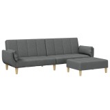 Canapea extensibila cu taburet, 2 locuri, gri inchis, textil