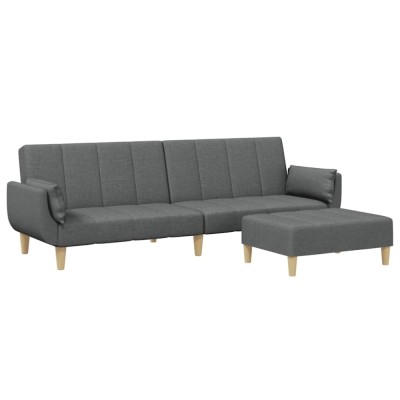 Canapea extensibila cu taburet, 2 locuri, gri inchis, textil foto
