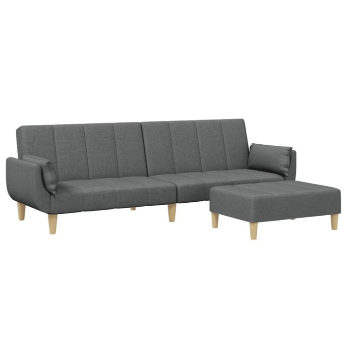 Canapea extensibila cu taburet, 2 locuri, gri inchis, textil