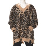 Pulover oversized cu imprimeu leopard