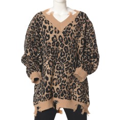 Pulover oversized cu imprimeu leopard