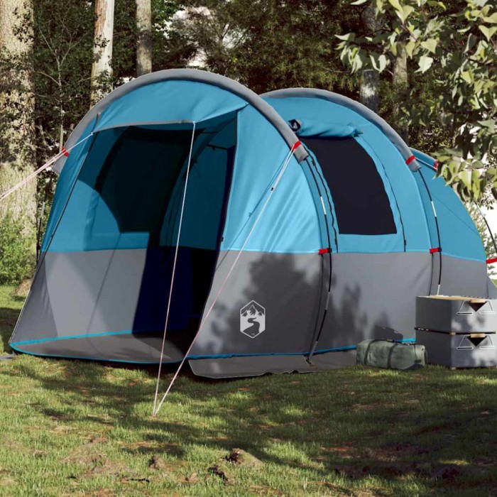 vidaXL Cort de camping tunel pentru 4 persoane, albastru, impermeabil