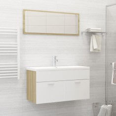 vidaXL Set mobilier de baie, 2 piese, alb ?i stejar sonoma, PAL foto