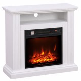 HOMCOM Șemineu Electric 1800 W, Efect flacără cu 3 niveluri de luminozitate, Șemineu fals cu raft, Aspect lemn alb | Aosom Romania