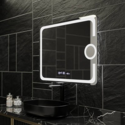 Oglinda LED Rectangulara, 80x60cm, Eclat MotionGlow Marcello, Sistem Dezaburire, Ceas &amp;amp; Termometru, Lupa Cosmetica, Dimabila ModernLight Concept foto